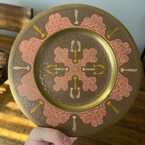 Brass Round Etched Floral India Wall Hanging Plate